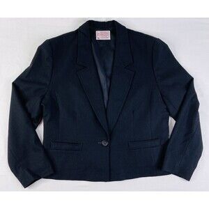Vintage Pendleton Woolen Mills Petite Blazer Virgin Wool Short Black Jacket 14